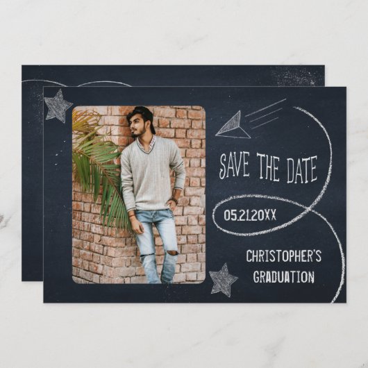 ヴィンテージの黒板の卒業の写真の保存日付 セーブザデート (正面/裏面)