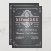 ヴィンテージの黒板の女の赤ちゃんの一口は及び招待状を見ます 招待状 (正面/裏面)