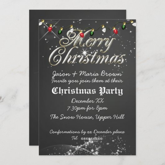 ヴィンテージの黒板の数々のなクリスマス・パーティ 招待状 (正面/裏面)