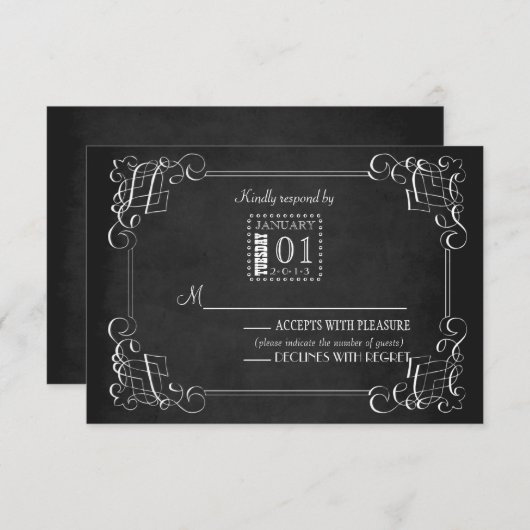 ヴィンテージの黒板の結婚式の応答カード 出欠カード (正面/裏面)