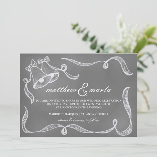 ヴィンテージの黒板の結婚式の鐘の招待状 招待状 (スタンド正面)