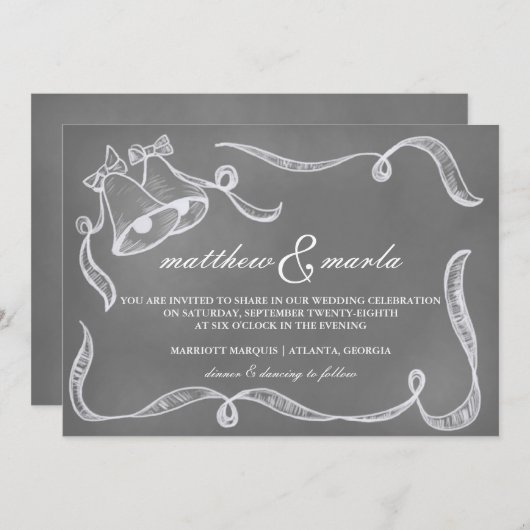 ヴィンテージの黒板の結婚式の鐘の招待状 招待状 (正面/裏面)