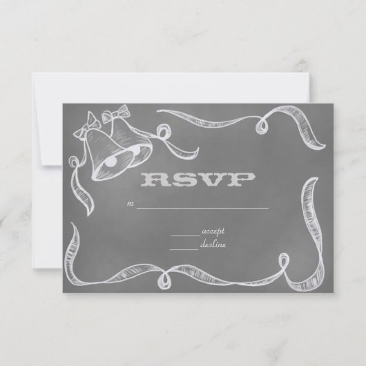 ヴィンテージの黒板の結婚式の鐘RSVP 出欠カード (正面)