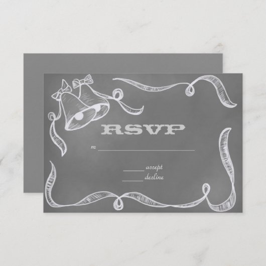 ヴィンテージの黒板の結婚式の鐘RSVP 出欠カード (正面/裏面)