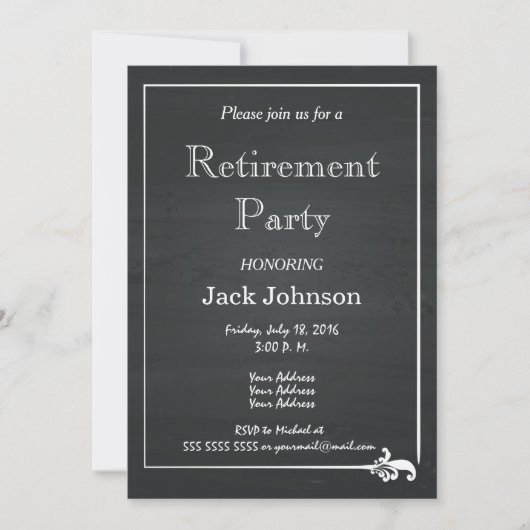 ヴィンテージの黒板の退職パーティー 招待状 (正面)