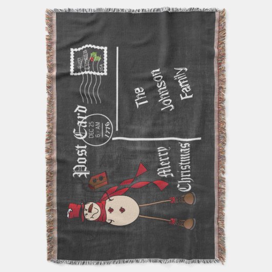 ヴィンテージの黒板の郵便はがきの古いファッションの雪だるま スローブランケット (正面縦)