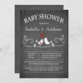 ヴィンテージの黒板愛鳥のベビーシャワー 招待状 (正面/裏面)