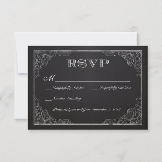 ヴィンテージの黒板RSVP 出欠カード (正面)