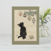 ヴィンテージの黒猫がオーナメントを見ている シーズンカード (スタンド正面)