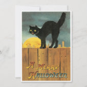 ヴィンテージの黒猫がフェンスのハロウィン 招待状 (正面)