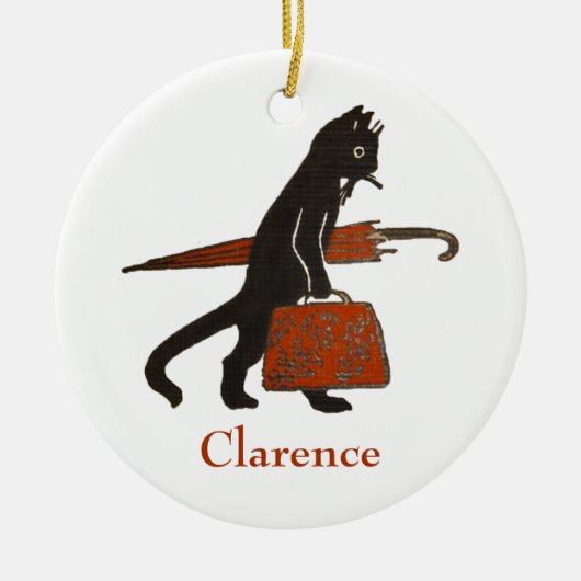 ヴィンテージの黒猫のクリスマスのオーナメントのテンプレート セラミックオーナメント (正面)