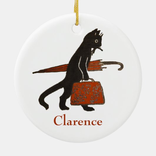 ヴィンテージの黒猫のクリスマスのオーナメントのテンプレート セラミックオーナメント (裏面)