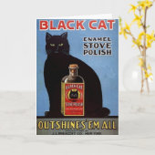 ヴィンテージの黒猫のストーブのポーランド人の広告のメッセージカード カード (黄色い花)