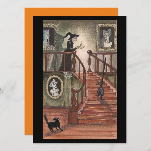 ヴィンテージの黒猫のハロウィーンの魔女 (正面/裏面)