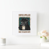 ヴィンテージの黒猫コーヒーが逆綴り スクエア壁時計 (ホーム)