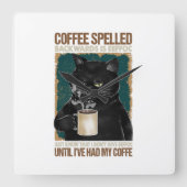 ヴィンテージの黒猫コーヒーが逆綴り スクエア壁時計 (正面)