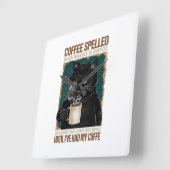 ヴィンテージの黒猫コーヒーが逆綴り スクエア壁時計 (傾斜)