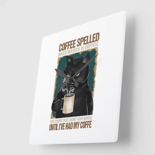 ヴィンテージの黒猫コーヒーが逆綴り スクエア壁時計 (傾斜)