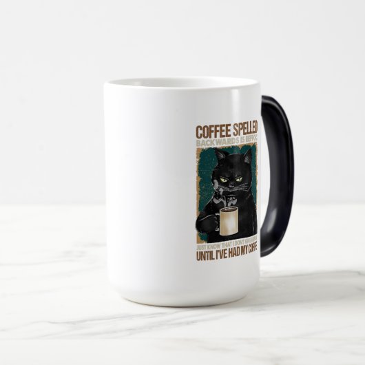 ヴィンテージの黒猫コーヒーが逆綴り モーフィングマグカップ (正面右)