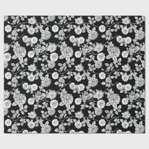 ヴィンテージの黒 の白の花模様DIYの背景 ラッピングペーパー