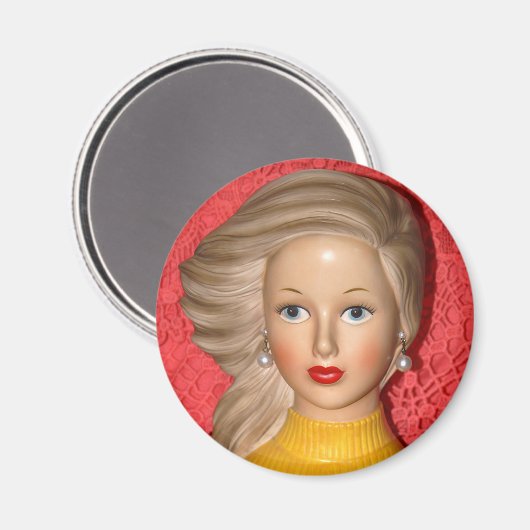 ヴィンテージの10代の女性頭花瓶の風除け髪 マグネット (正面/裏面)