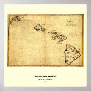 ヴィンテージの1837年ハワイの地図-ハワイ諸島の ポスター