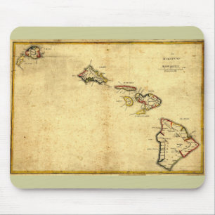 ヴィンテージの1837年ハワイの地図-ハワイ諸島の マウスパッド