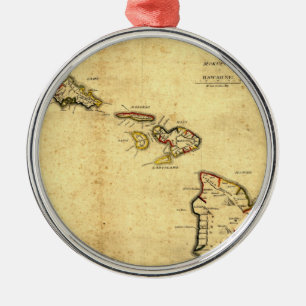 ヴィンテージの1837年ハワイの地図-ハワイ諸島の メタルオーナメント