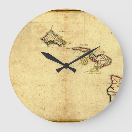 ヴィンテージの1837年ハワイの地図-ハワイ諸島の ラージ壁時計 (正面)