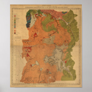 ヴィンテージの1878年イエローストーン公園の地図、ワイオミング、Montanの ポスター