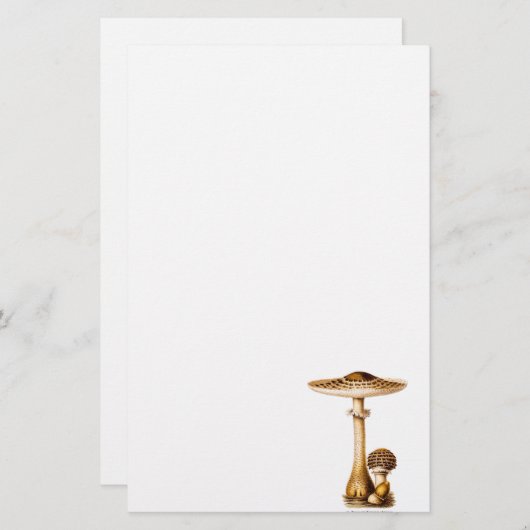 ヴィンテージの19世紀のきのこによって斑点を付けられるきのこのテンプレート 便箋 (正面/裏面)