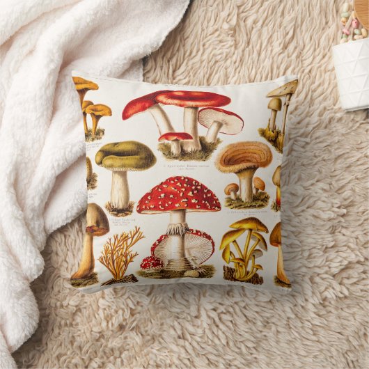 ヴィンテージの19世紀のきのこの変化のテンプレート クッション (ブランケット)