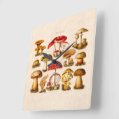 ヴィンテージの19世紀のきのこの変化の赤のきのこ スクエア壁時計 (傾斜)