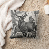 ヴィンテージの19世紀のアカシカのイラストレーションの雄鹿の雌ジカの子鹿 クッション (ブランケット)