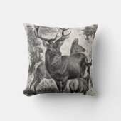ヴィンテージの19世紀のアカシカのイラストレーションの雄鹿の雌ジカの子鹿 クッション (正面)