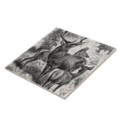 ヴィンテージの19世紀のアカシカのイラストレーションの雄鹿の雌ジカの子鹿 タイル (側面)