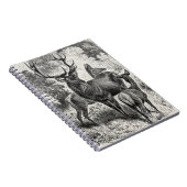 ヴィンテージの19世紀のアカシカのイラストレーションの雄鹿の雌ジカの子鹿 ノートブック (右側)