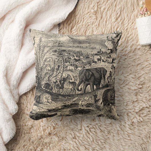 ヴィンテージの19世紀のアフリカ動物のイラストレーション動物 クッション (ブランケット)