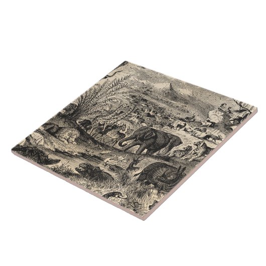 ヴィンテージの19世紀のアフリカ動物のイラストレーション動物 タイル (側面)