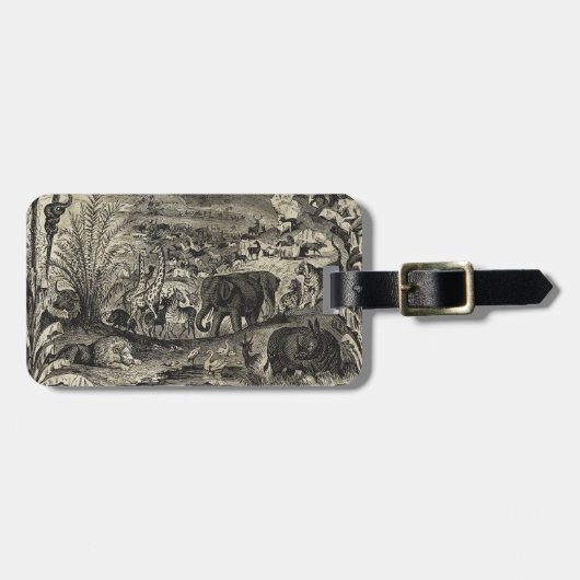 ヴィンテージの19世紀のアフリカ動物のイラストレーション動物 ラゲッジタグ (正面横)