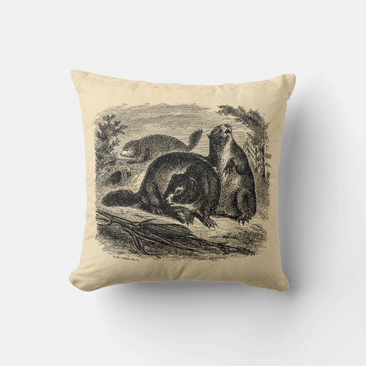 ヴィンテージの19世紀のウッドチャックのレトロのウッドチャックのテンプレート クッション (正面)