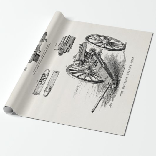 ヴィンテージの19世紀のガトリング砲の機関銃テンプレート ラッピングペーパー (アンロールド)