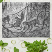 ヴィンテージの19世紀のクモザルのジャングル猿 キッチンタオル (折り畳み)