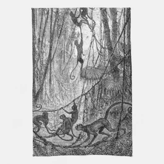 ヴィンテージの19世紀のクモザルのジャングル猿 キッチンタオル (縦)