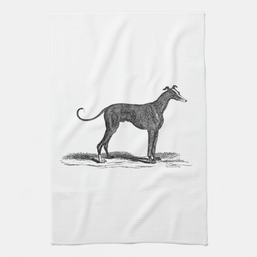 ヴィンテージの19世紀のグレイハウンド犬のイラストレーション-犬 キッチンタオル (縦)