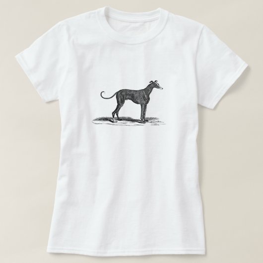 ヴィンテージの19世紀のグレイハウンド犬のイラストレーション-犬 Tシャツ (デザイン正面)