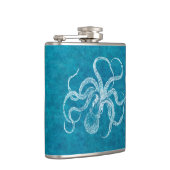 ヴィンテージの19世紀のタコのティール（緑がかった色）の水彩画の青 フラスク (右)