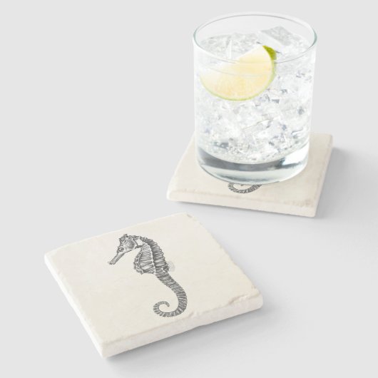 ヴィンテージの19世紀のタツノオトシゴの海のタツノオトシゴのテンプレート ストーンコースター (横)