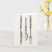 ヴィンテージの19世紀のナイフのフォークのスプーンのナイフの古い食事用器具類 カード (黄色い花)