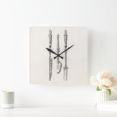 ヴィンテージの19世紀のナイフのフォークのスプーンのナイフの古い食事用器具類 スクエア壁時計 (ホーム)